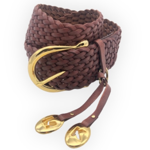 Michael Kors Accessories - Michael Kors MK Woven Leather Belt Gold Hardware S